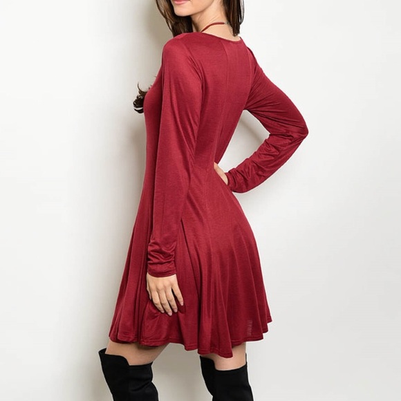 Burgundy Long Sleeve Mini Dress 11005 - Picture 3 of 3